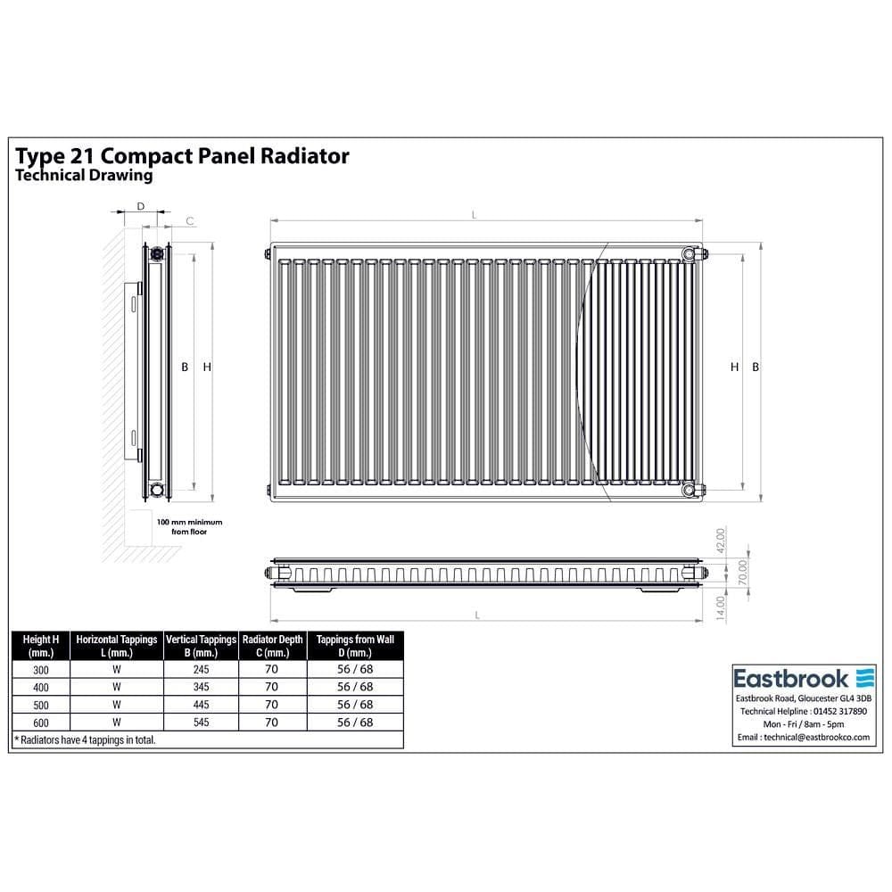 Aquarius Type 21 Aquarius Type 21 Compact Panel Radiator In Gloss White