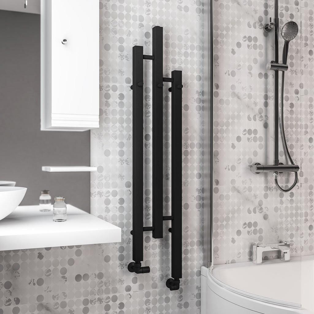 Eastbrook Designer Towel Radiator Dual Fuel Eastbrook Conwy Vertical Designer Radiator - 1200 x 220mm - Matt Black