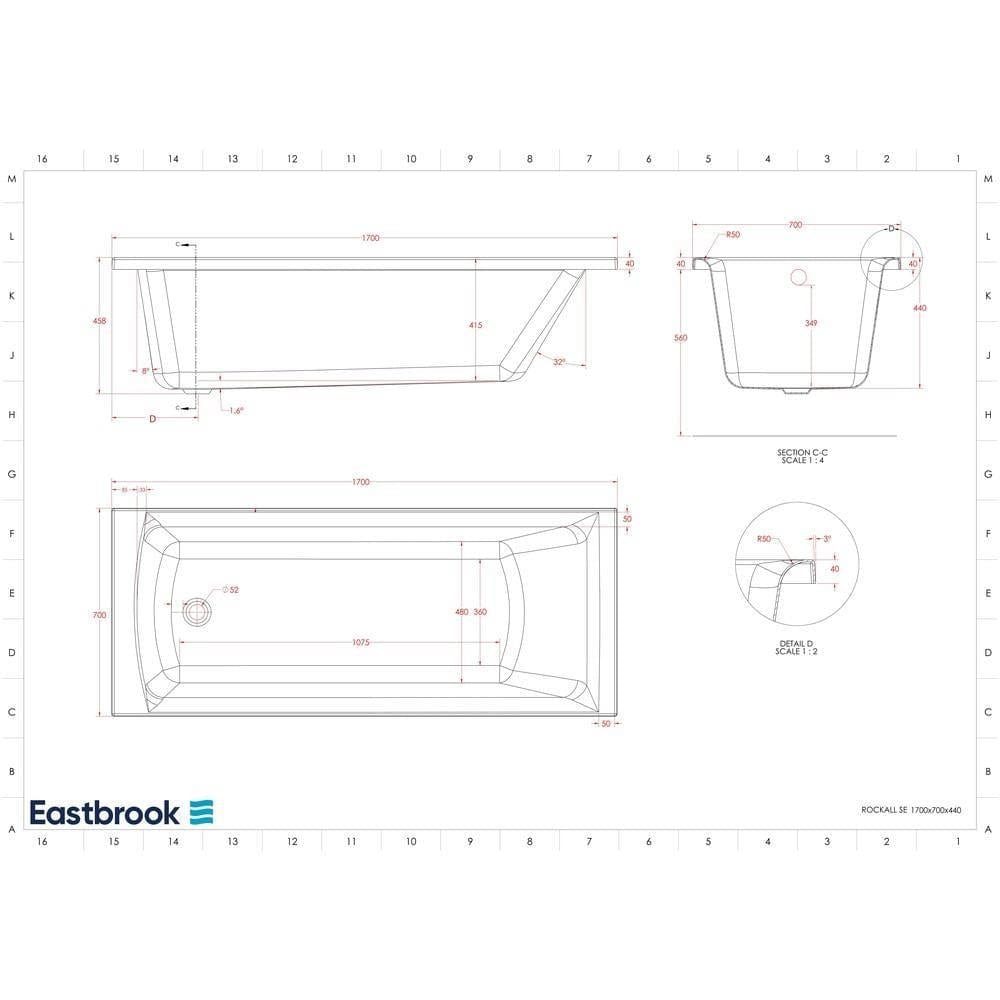 Eastbrook Single Ended Bath 1700 x 700mm / Reinforced Eastbrook Rockall Single Ended Bath