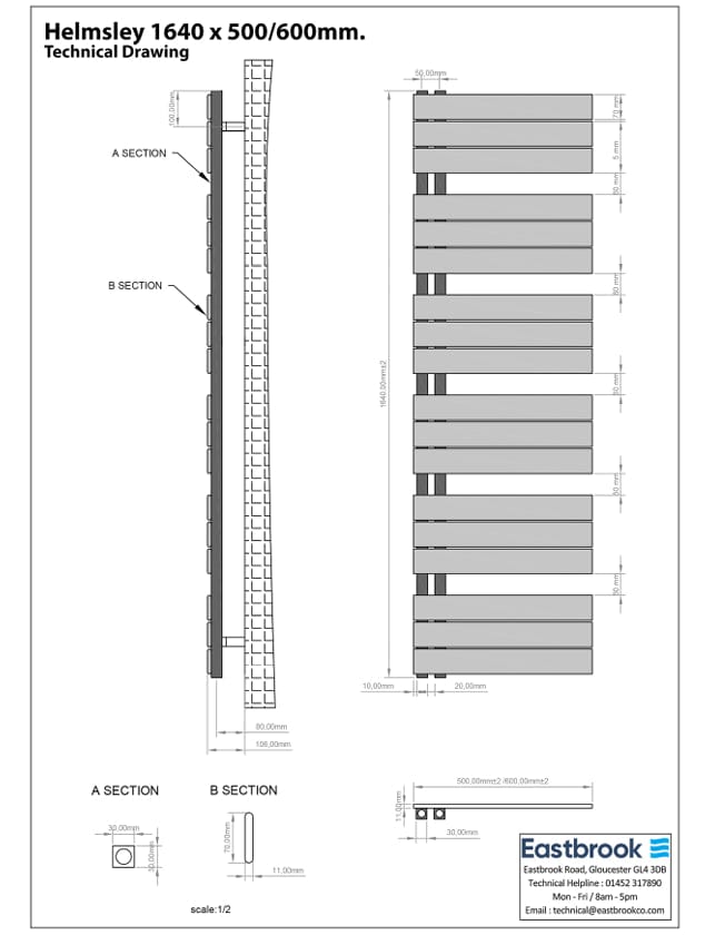Eastbrook Designer Towel Radiator Eastbrook Helmsley Straight Vertical Designer Towel Rail in Matt White