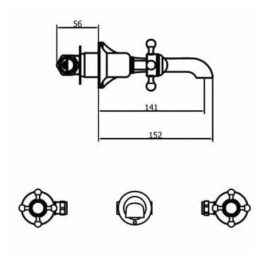 Crosswater Wall Mounted Basin Tap Crosswater Belgravia 3 Hole - Wall Mounted - Basin Mixer Tap with Crosshead Handle