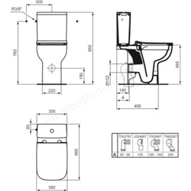 Ideal Standard i.life A Open Back Comfort Height Close Coupled Rimless Toilet with Soft Close Seat
