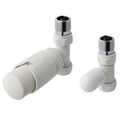 Eastbrook Radiator Valve Matt White Eastbrook Straight Thermostatic Radiator Valve with Lockshield 15mm (Pair)