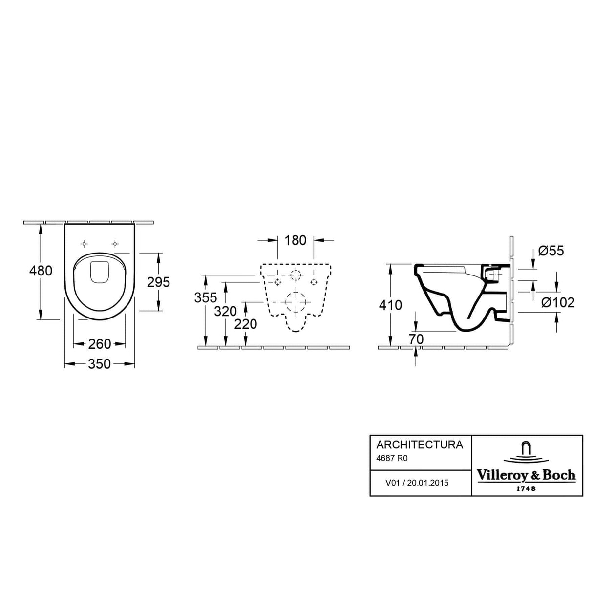 Villeroy & Boch Wall Hung Toilet Villeroy & Boch Architectura Compact Wall Hung Rimless DirectFlush Toilet with Soft Close Seat