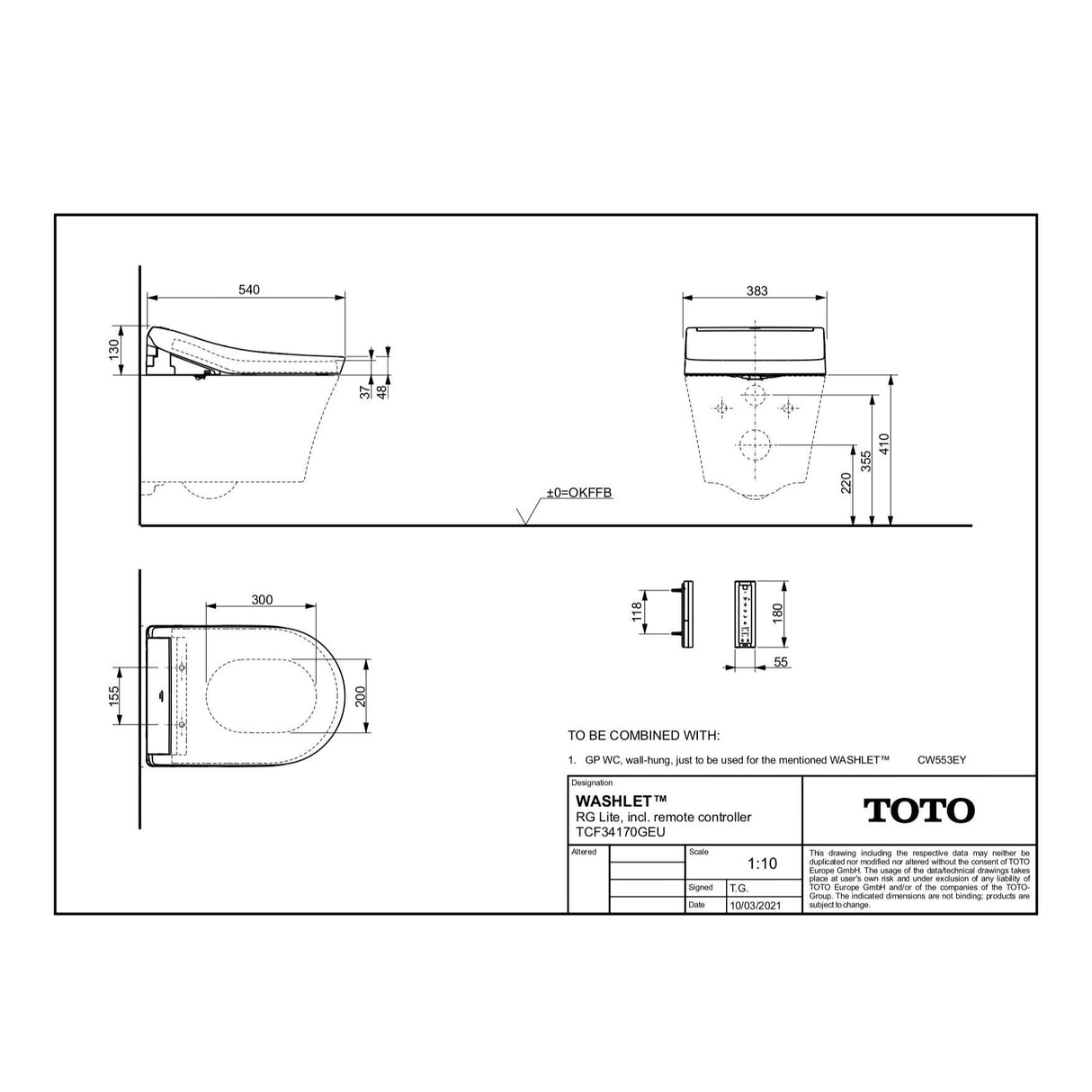 TOTO RG Lite Wall Hung Rimless Washlet® Smart Toilet
