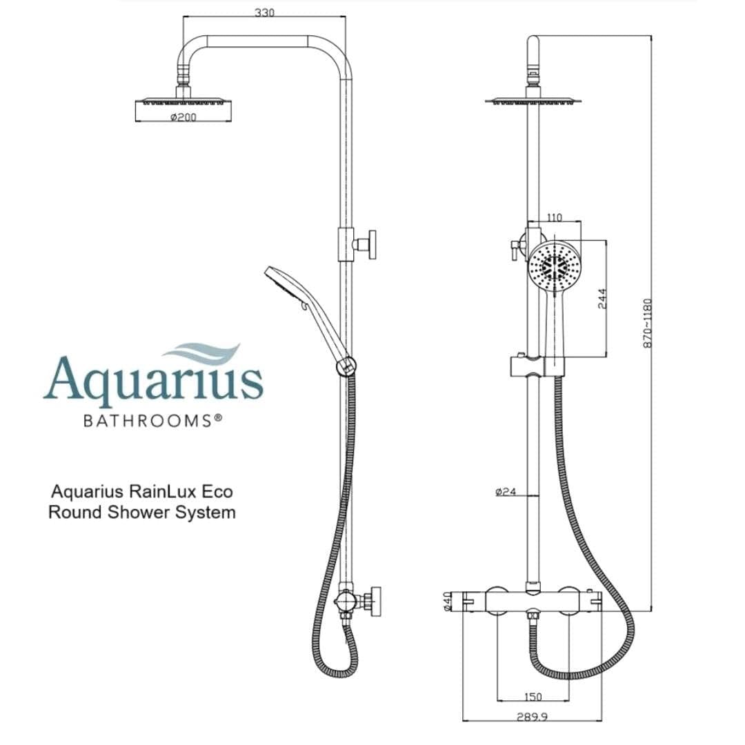 Aquarius Exposed Shower Set Aquarius RainLux Eco Round Adjustable Exposed Bar Shower System