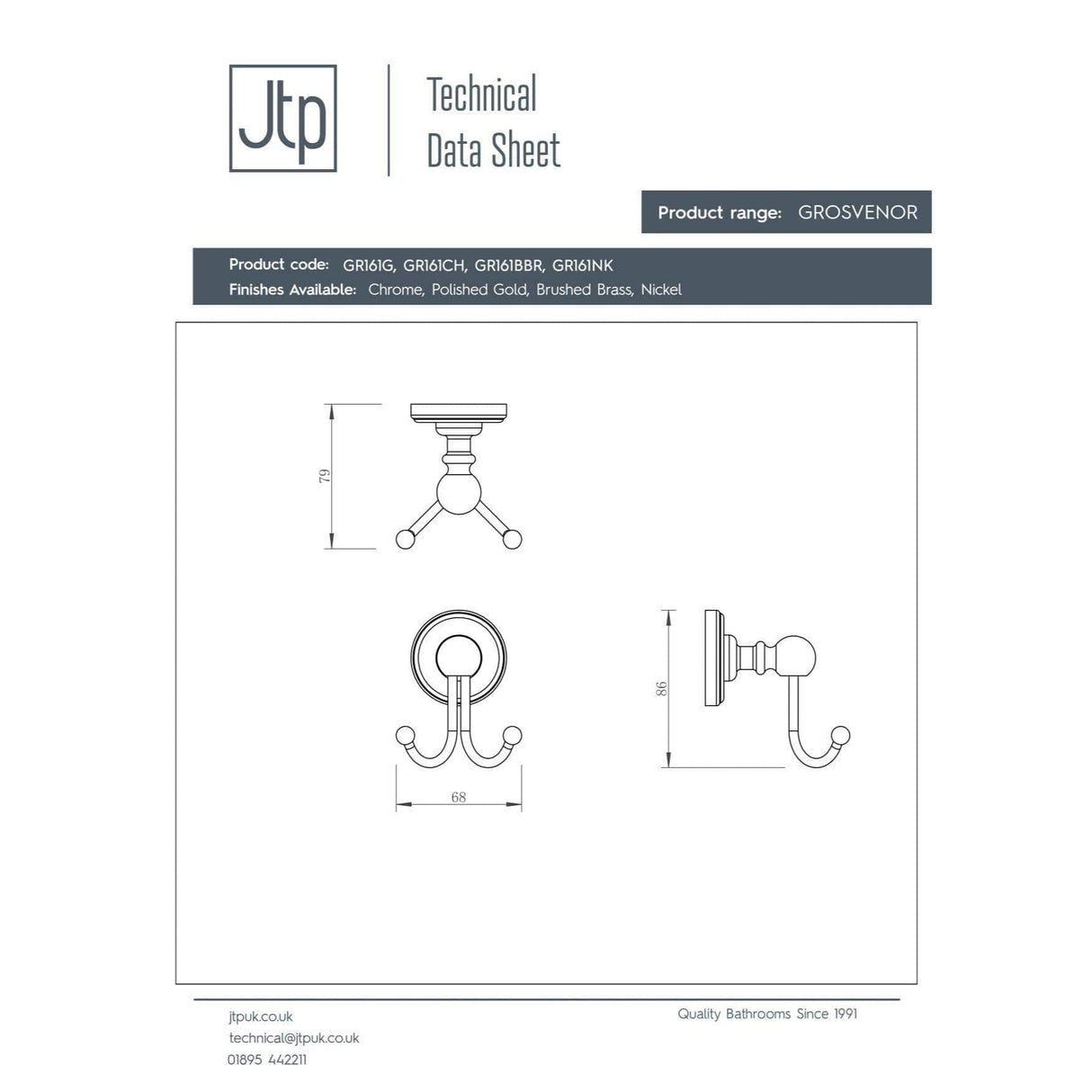 JTP Robe Hook JTP Grosvenor Double Robe Hook