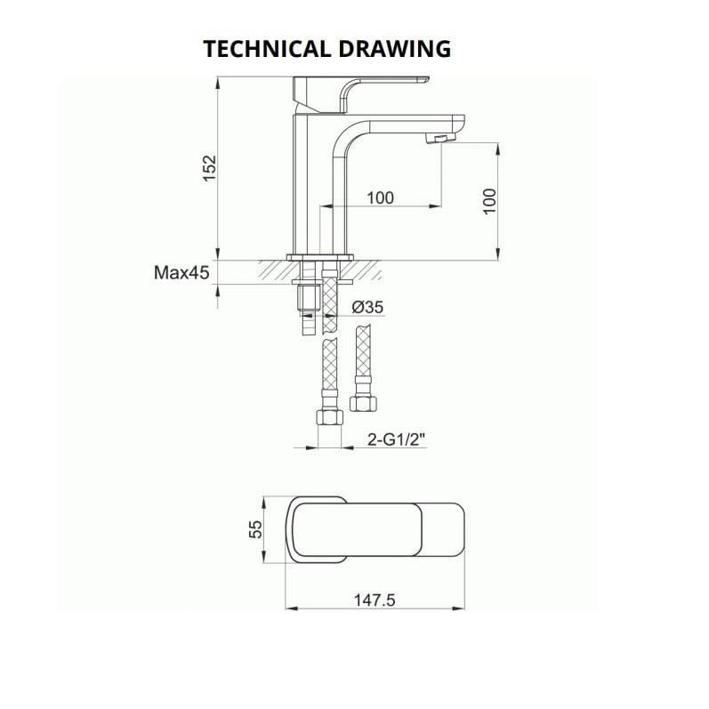 Imex Mono Basin Tap Imex Blade Basin Mixer Tap with Universal Waste