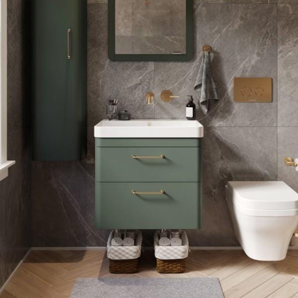 Saneux Wall Mounted Vanity Unit Matte Sage / 0 Hole Saneux Hyde Vanity Unit With Basin - 600 x 460mm - Two Drawer - Wall Mounted
