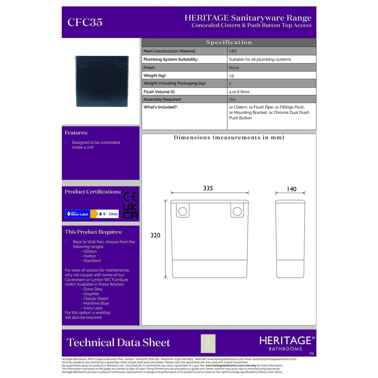 Heritage Concealed Cistern Heritage Concealed Cistern with Push Button - Top Access