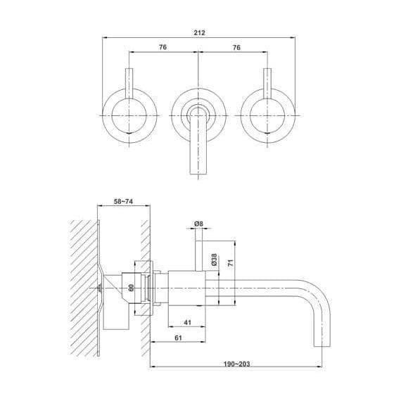 Crosswater Wall Mounted Basin Tap Crosswater MPRO 3 Hole Wall Mounted Basin Mixer Tap