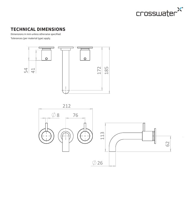Crosswater Wall Mounted Bath Tap Crosswater MPRO 3 Hole Wall Mounted Bath Filler Tap
