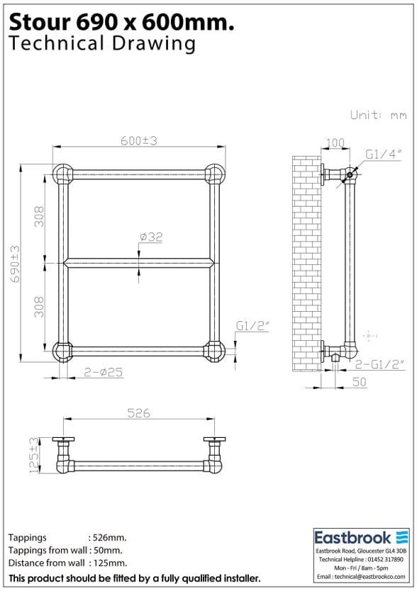 Eastbrook Traditional Towel Rail Eastbrook Stour Vertical Traditional Heated Towel Rail in Anthracite