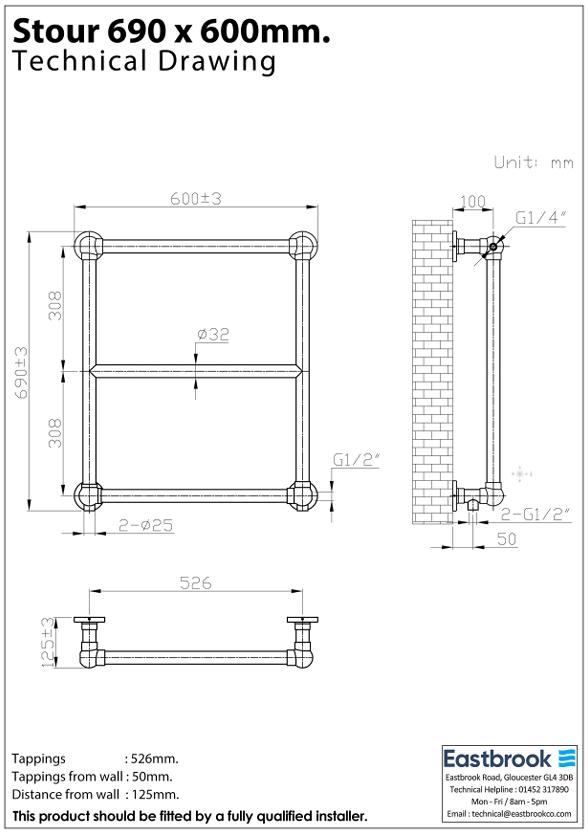 Eastbrook Traditional Towel Rail Eastbrook Stour Vertical Traditional Heated Towel Rail in Anthracite