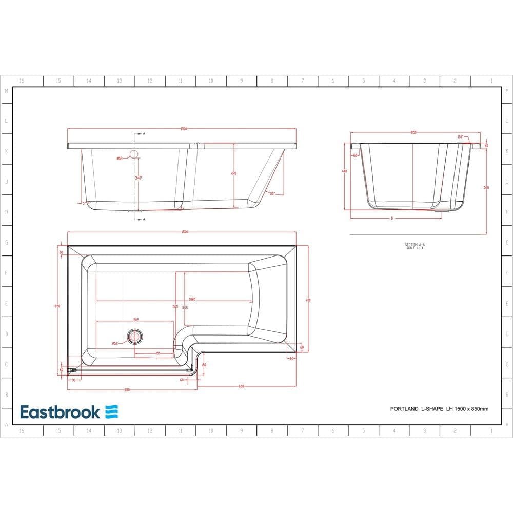 Eastbrook L-Shaped Shower Bath Eastbrook Portland L-Shape Shower Bath