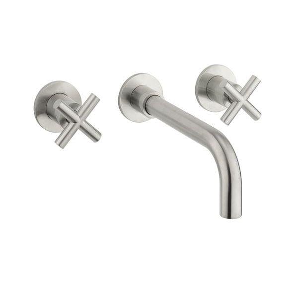 Crosswater Wall Mounted Basin Tap Brushed Stainless Steel Effect Crosswater MPRO Crosshead 3 Hole Wall Mounted Basin Mixer Tap