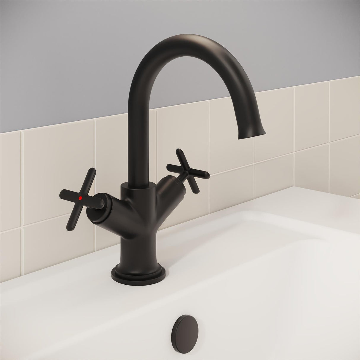 VitrA Mono Basin Tap Matt Black VitrA Origin Classic Basin Mixer Tap with Cross Handles