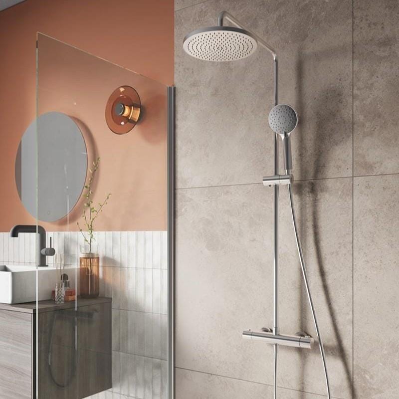 Villeroy & Boch Exposed Shower Set Chrome Villeroy & Boch Universal Exposed Thermostatic Shower Valve Set with Riser Kit, Showerhead and Handset