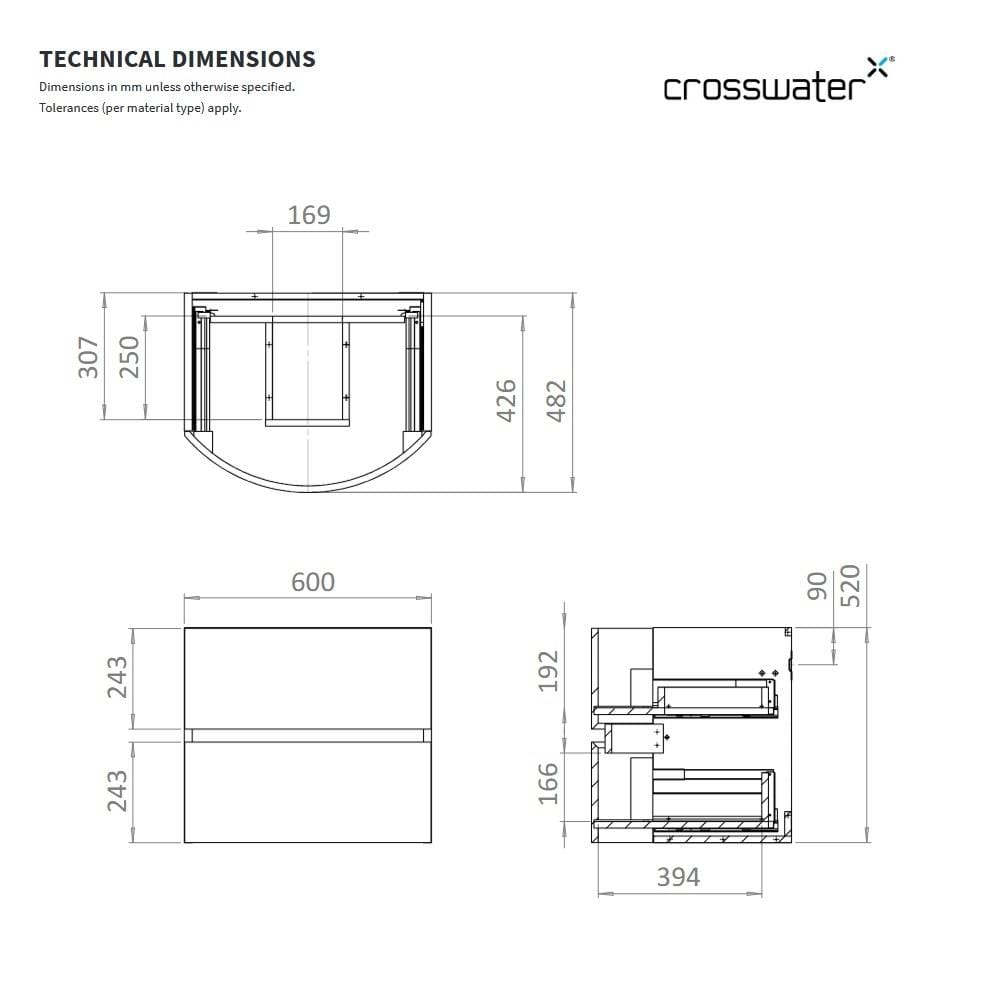 Crosswater Wall Mounted Vanity Unit Crosswater Svelte 600mm Wall Hung Vanity Unit in American Walnut with 1 Tap Hole Cast Mineral Marble Basin