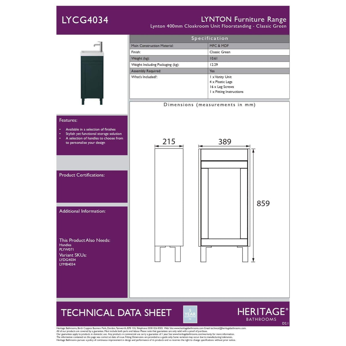 Heritage Cloakroom Vanity Unit Heritage Lynton 400mm Cloakroom Floor Standing Unit with 1 Tap Hole Basin