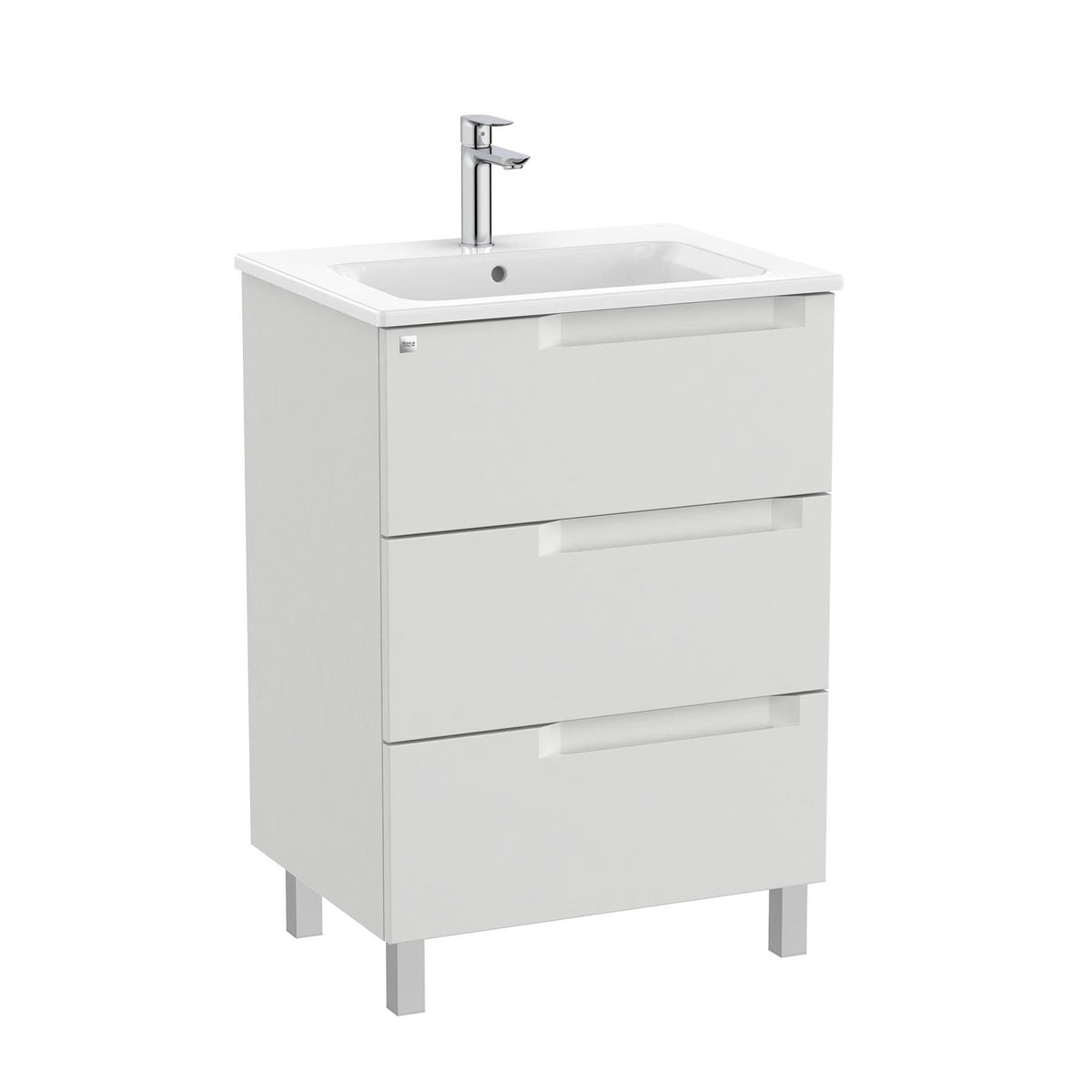 Roca Wall Mounted Vanity Unit Pebble Grey Roca Aleyda 600mm Floor Standing Three Drawer Vanity Unit with Basin