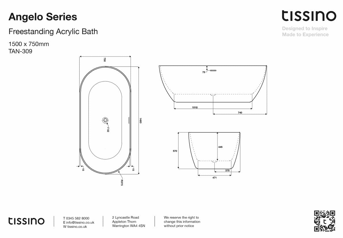 UK Bathroom Store Modern Freestanding Bath Tissino Angelo Acrylic Freestanding Bath
