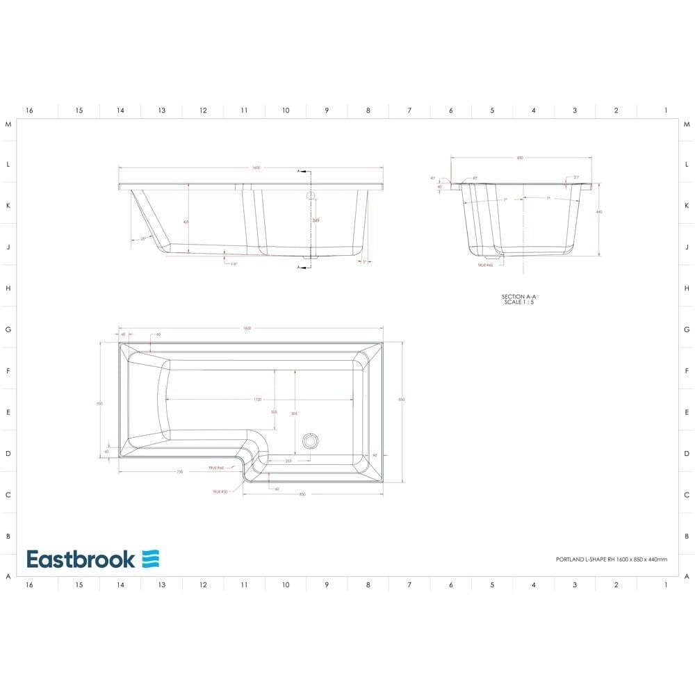 Eastbrook L-Shaped Shower Bath Eastbrook Portland L-Shape Shower Bath