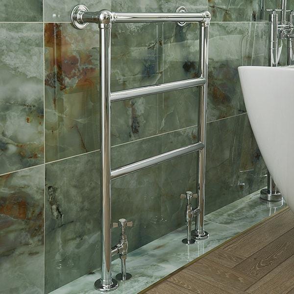 Heritage Traditional Towel Radiator Heritage Portland Traditional Floor Mounted Heated Towel Rail - 850 x 575mm