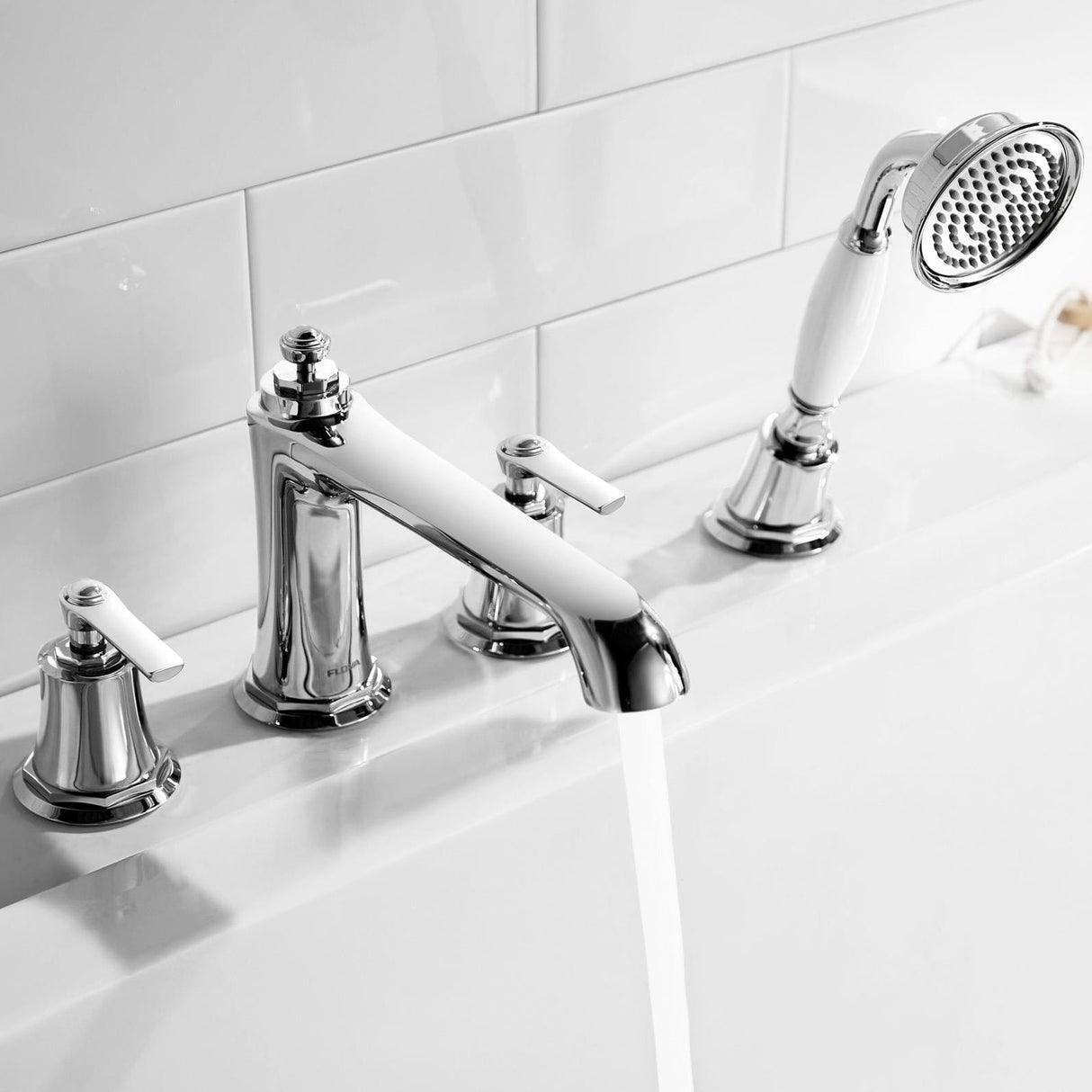 Flova Bath Mixer Diamond Chrome Flova Liberty 4 Hole Bath and Shower Mixer Tap with Shower Set