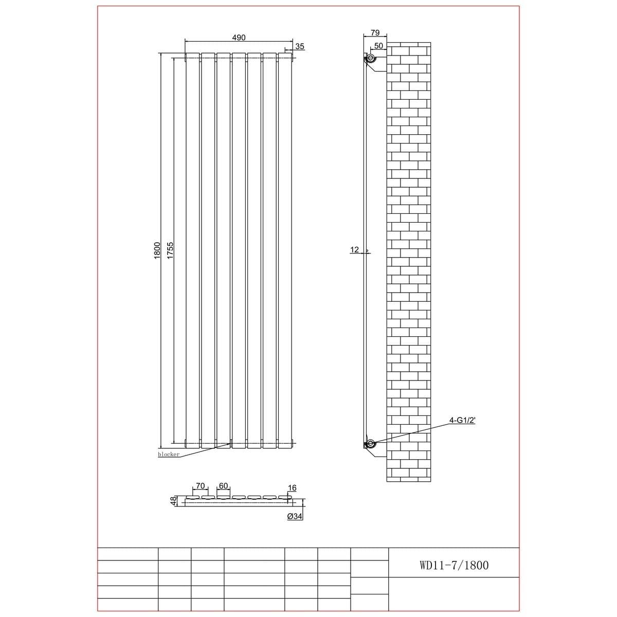 Aquarius Bathrooms Panel Radiator Aquarius Flat Single Vertical Radiator