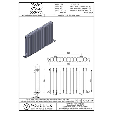Vogue Column Radiators 550 x 785mm Vogue Mode II Traditional 2 Column Radiator in White