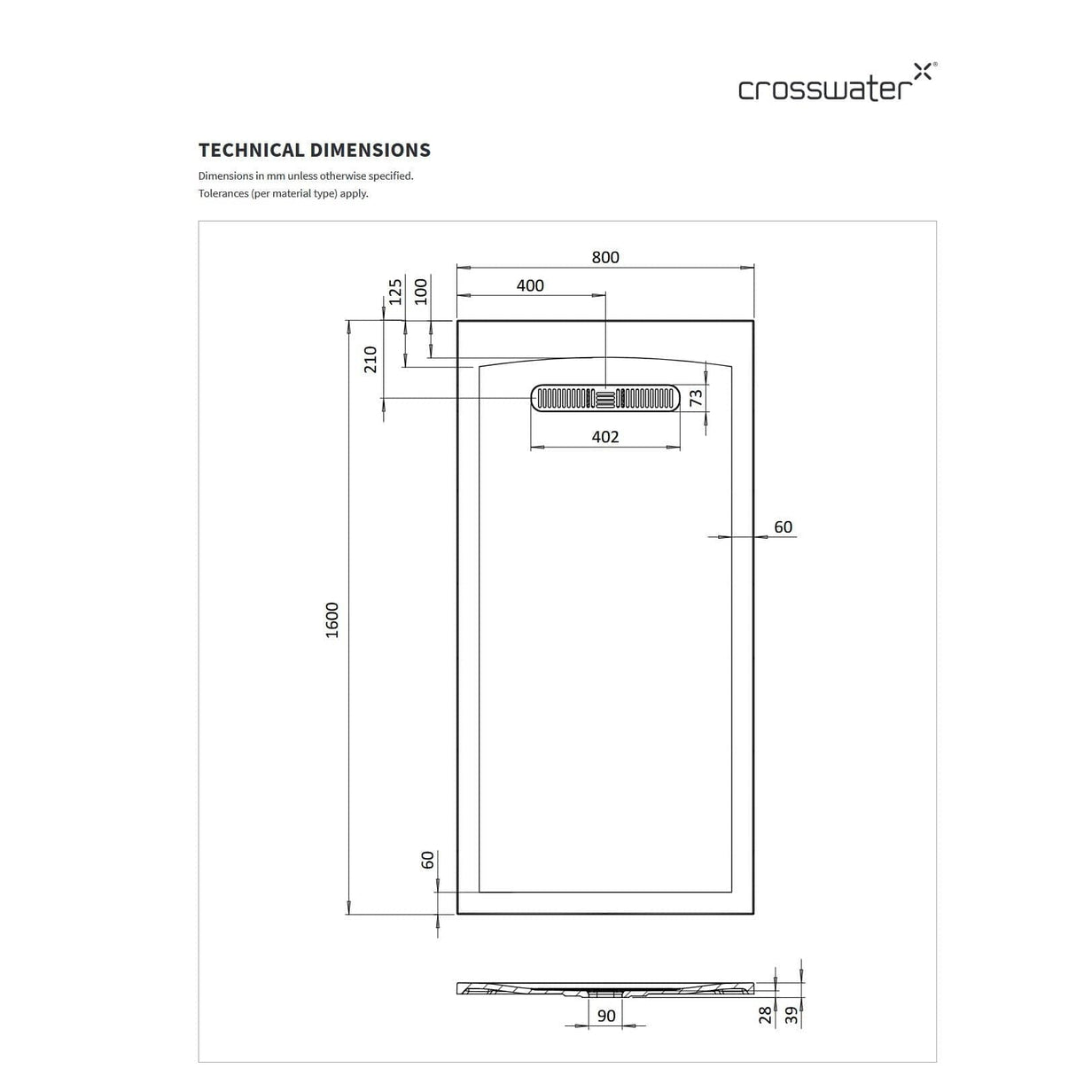 Crosswater Rectangle Shower Tray Crosswater Vito Rectangle 25mm Stone Resin Shower Tray