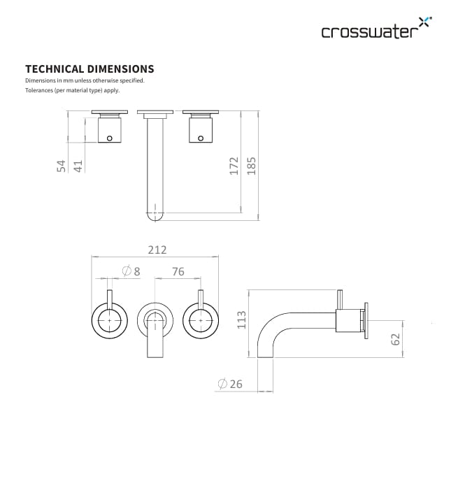 Crosswater Wall Mounted Bath Tap Crosswater MPRO 3 Hole Wall Mounted Bath Filler Tap