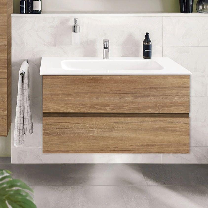 Villeroy & Boch Wall Mounted Vanity Unit Oak Kansas Villeroy & Boch Arto Wall Mounted 800mm Two Drawer Vanity Unit with Basin