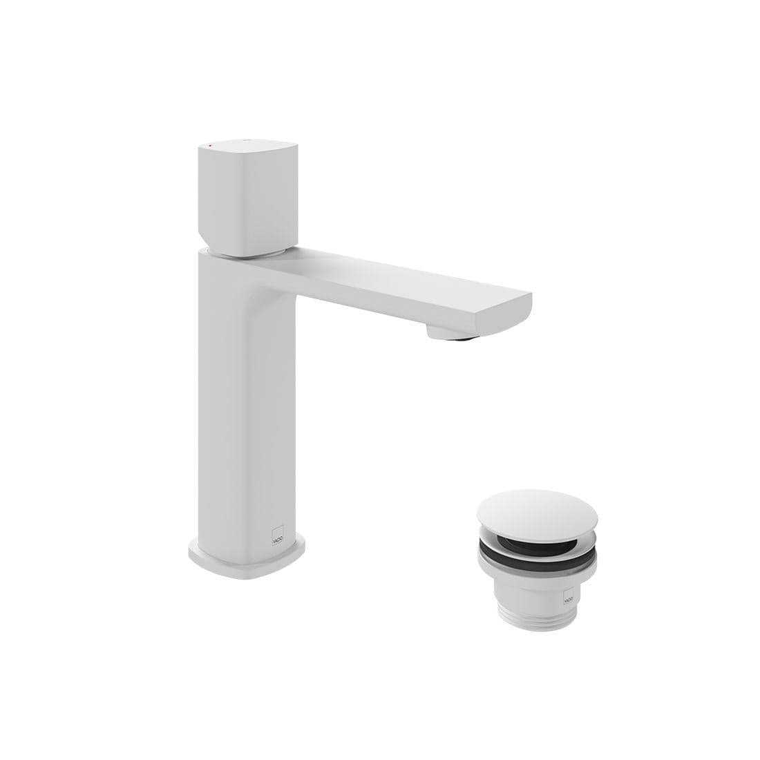 VADO Mono Basin Tap Matt White Vado Cameo Leverless Mono Basin Mixer Tap with Universal Waste