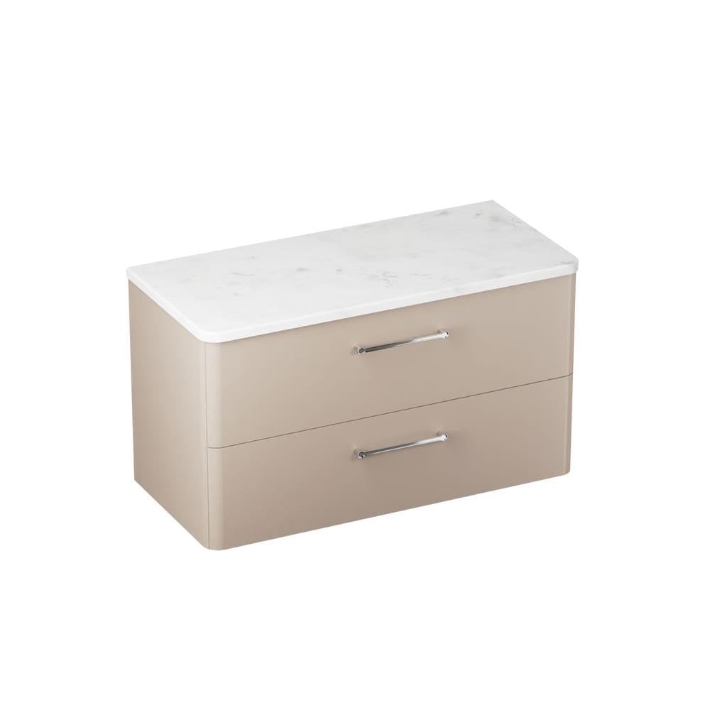Britton Wall Mounted Vanity Unit Warm Beige / Carrara Marble Effect Worktop / Chrome Britton Camberwell Wall Mounted 1000mm Vanity Unit with Basin or Worktop