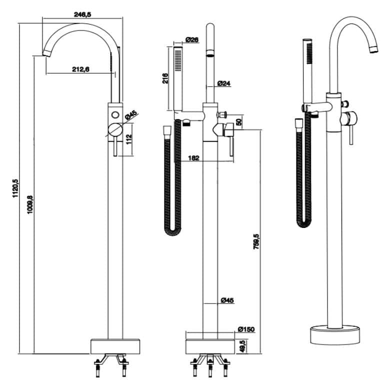 Aquarius Freestanding Bath Filler Aquarius RF-Series Floor Standing Bath Shower Mixer with Shower Kit
