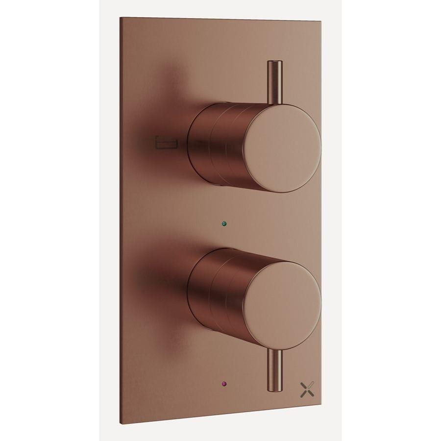 Crosswater Concealed Shower Valve Brushed Bronze Crosswater MPRO 2 Outlet, 2 Handle Concealed Thermostatic Shower Valve (Bath/Handset)