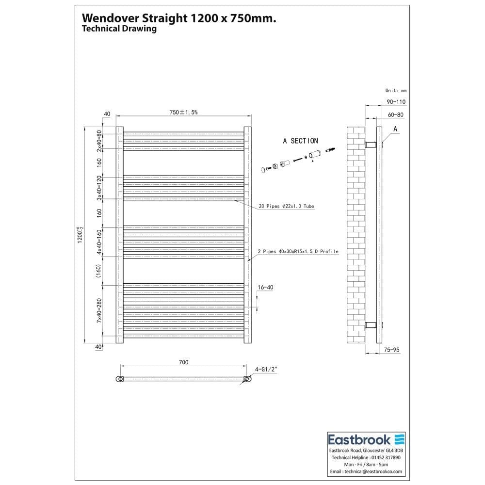 Eastbrook Wendover Straight Heated Towel Rail in Chrome