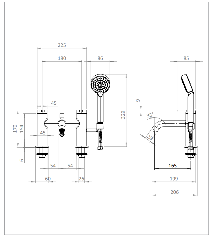 Britton Hoxton 2.0 Bath Shower Mixer - 2 Tap Hole