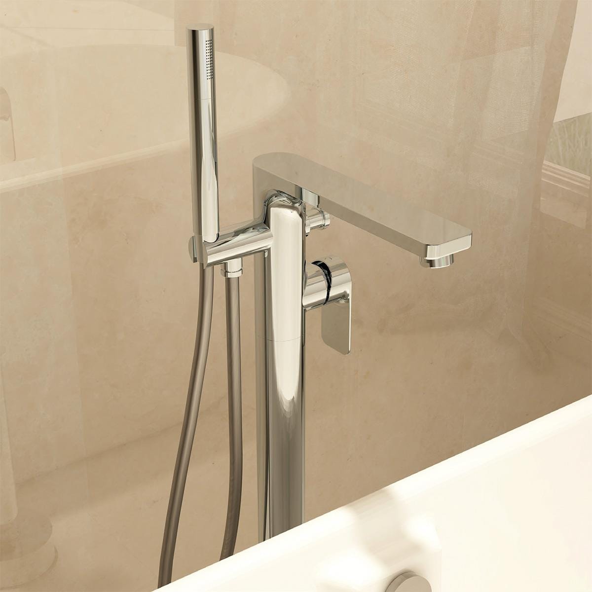 Imex Freestanding Bath Filler Imex Suburb Floor Standing Bath Shower Mixer Tap with Hose and Handset