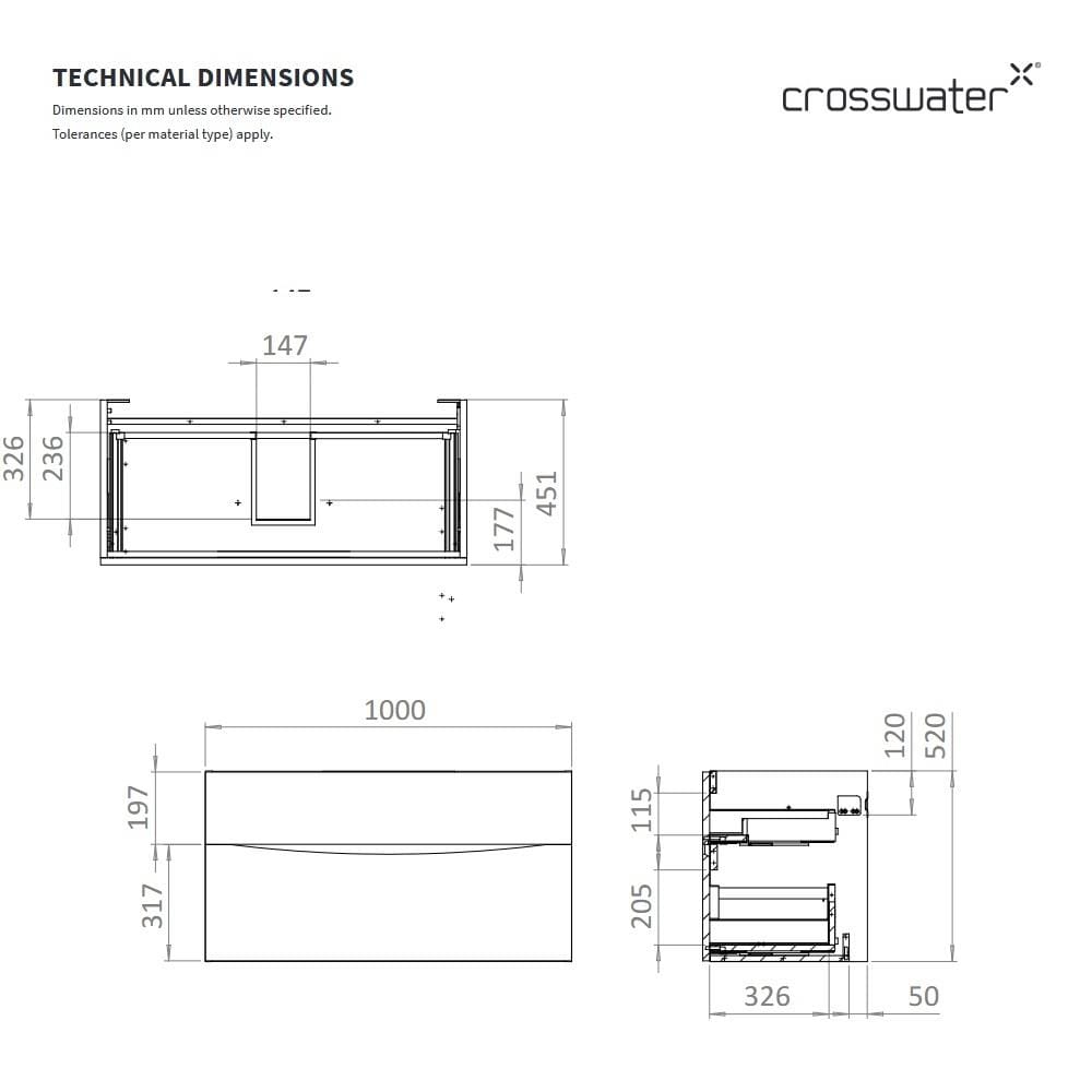 Crosswater Wall Mounted Vanity Unit Crosswater Glide II Wall Mounted Two Drawer Vanity Unit with Worktop