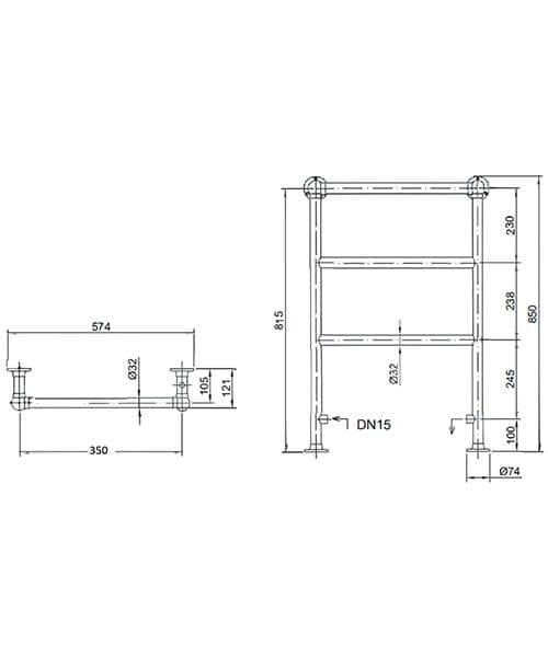 Heritage Traditional Towel Radiator Heritage Portland Traditional Floor Mounted Heated Towel Rail - 850 x 575mm