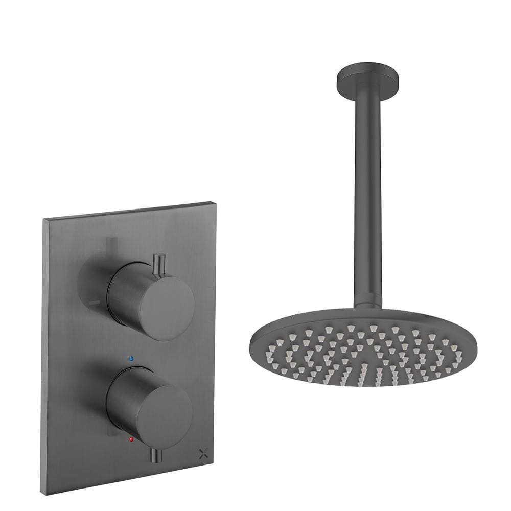 UK Bathroom Store Concealed Shower Set Slate / Ceiling Arm / 200mm Crosswater Crossbox Shower Set 1 - 1 Outlet with Fixed Overhead Shower