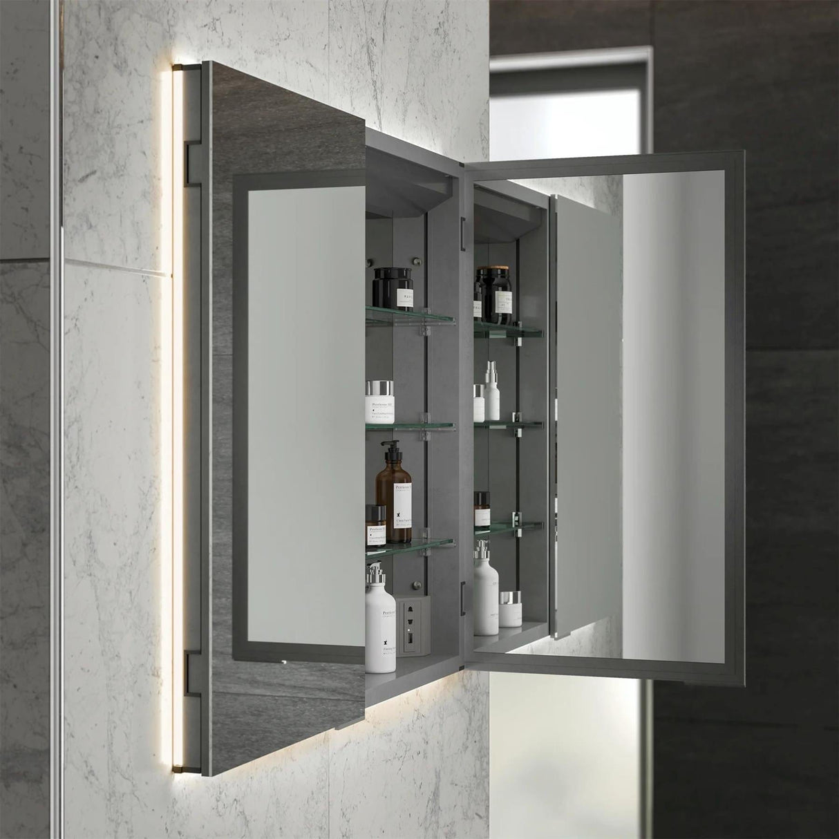 HiB Mirrored Cabinet HiB Atrium LED Illuminated Semi-Recessed Mirrored Cabinet