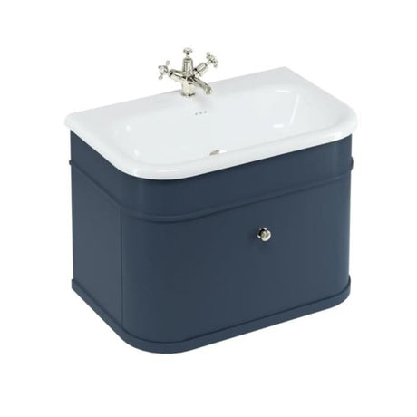 Burlington Wall Mounted Vanity Unit Blue / Natural Stone Roll Top Basin - 1 Tap Hole / Brushed Nickel Burlington Chalfont 750mm Wall Mounted Single Drawer Vanity Unit with Basin