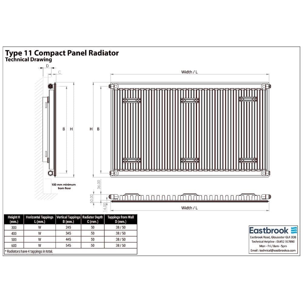 Aquarius Type 11 Aquarius Type 11 Compact Panel Radiator In Gloss White
