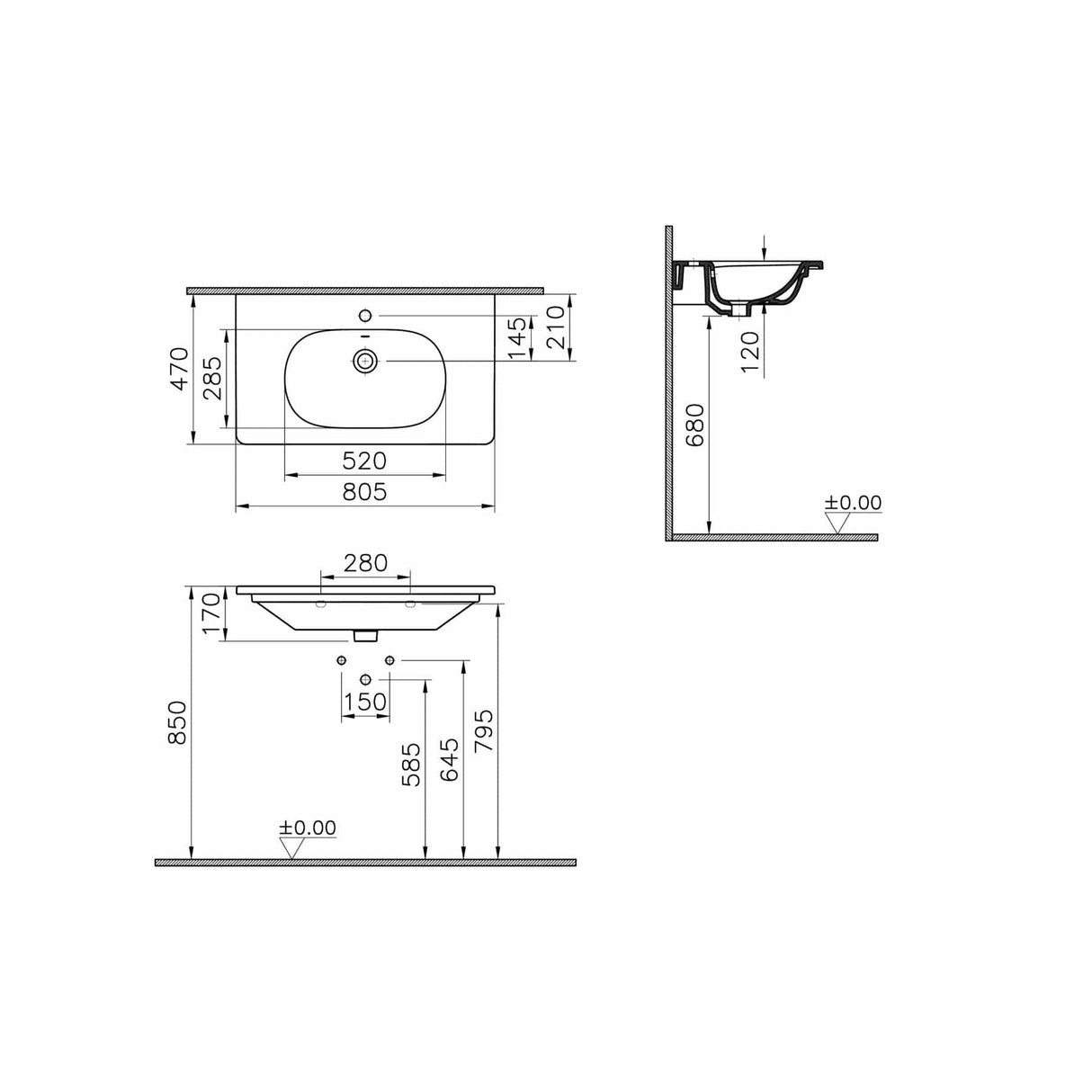 VitrA Wall Mounted Vanity Unit VitrA Root Groove Wall Mounted 2 Drawer 800mm Vanity Unit with Basin