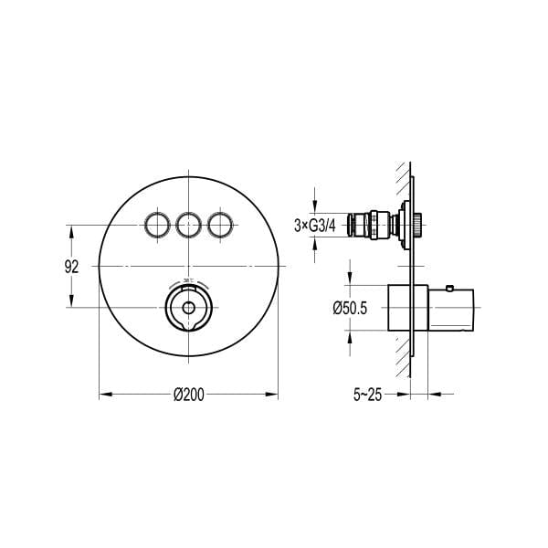Flova Concealed Shower Valve Flova Allore 3 Outlet GoClick Finishing Set in Diamond Chrome