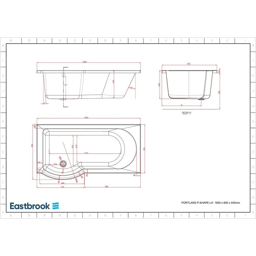 Eastbrook P-Shaped Shower Bath Eastbrook Portland P-Shape Shower Bath